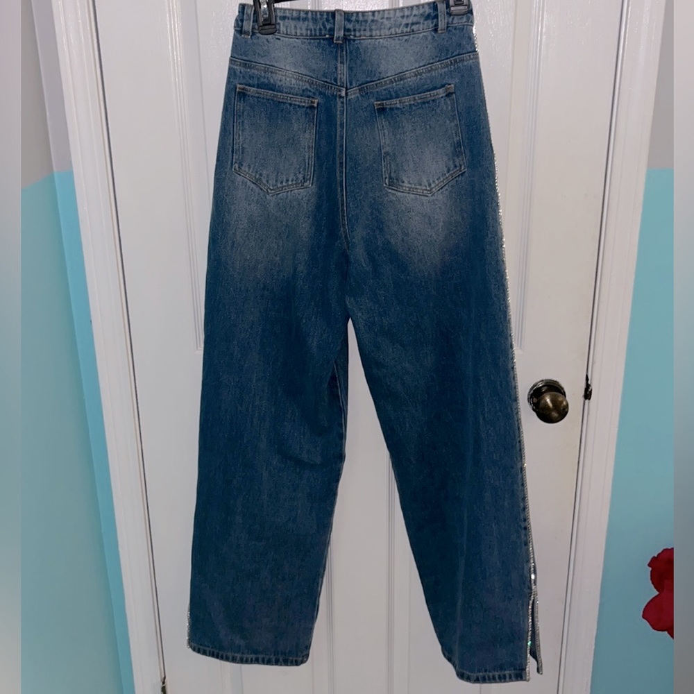 LE LIS Couture Side Split Rhinestone Jeans - Picture 3 of 3